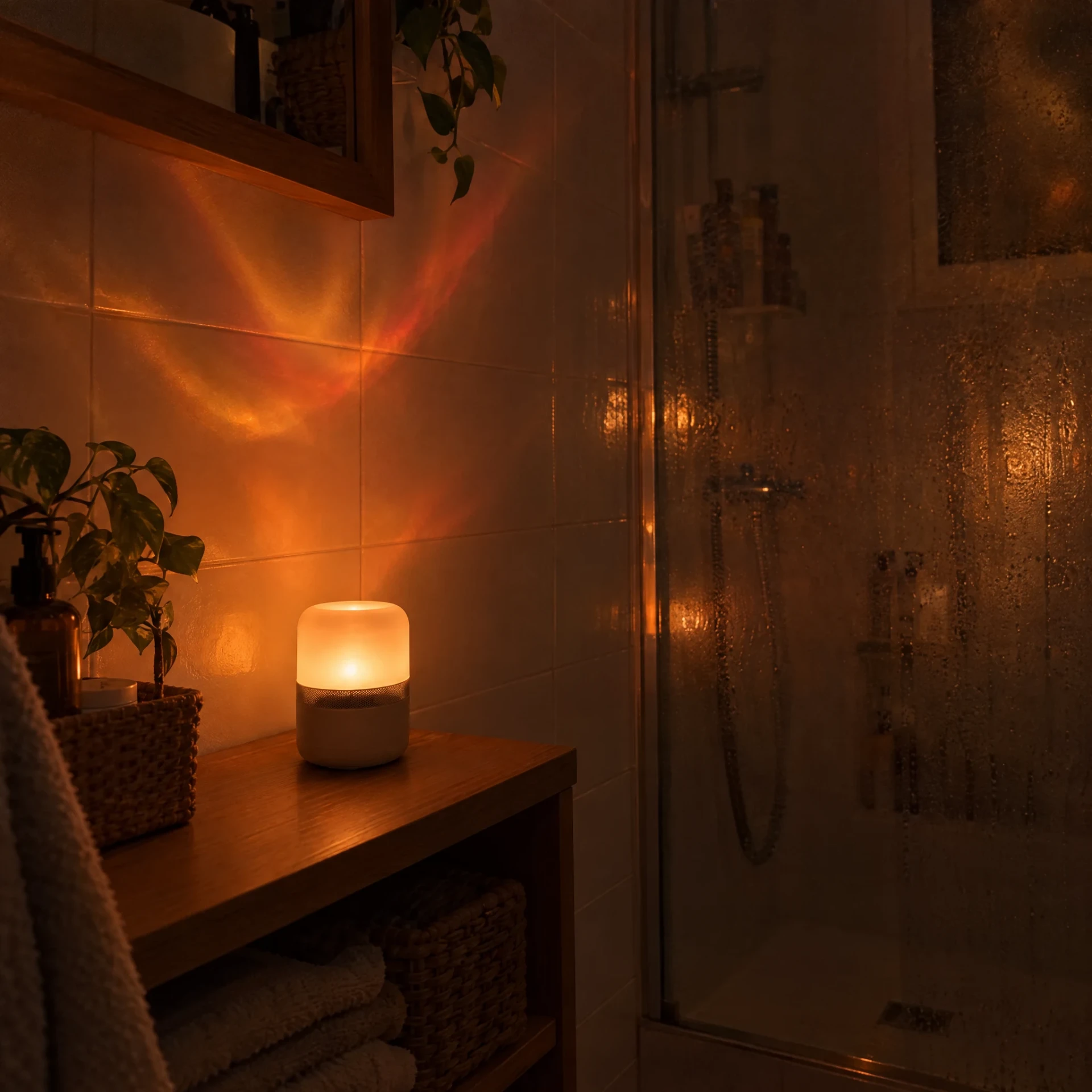 Clavelux iluminando un baño a oscuras